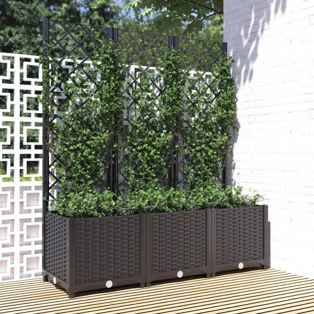 vidaXL Rankgitter 120 x 40 x 136 cm Pflanzkübel mit Spalier Schwarz 120x40x136 cm Kunsts