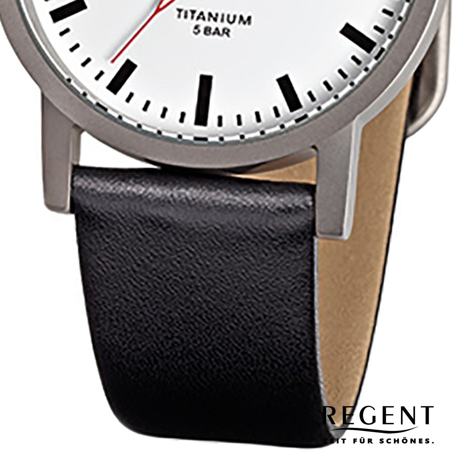 Regent Quarzuhr Regent Herren-Armbanduhr schwarz Analog, (Analoguhr), Herren Armbanduhr rund, mittel (ca. 34mm), Lederarmband
