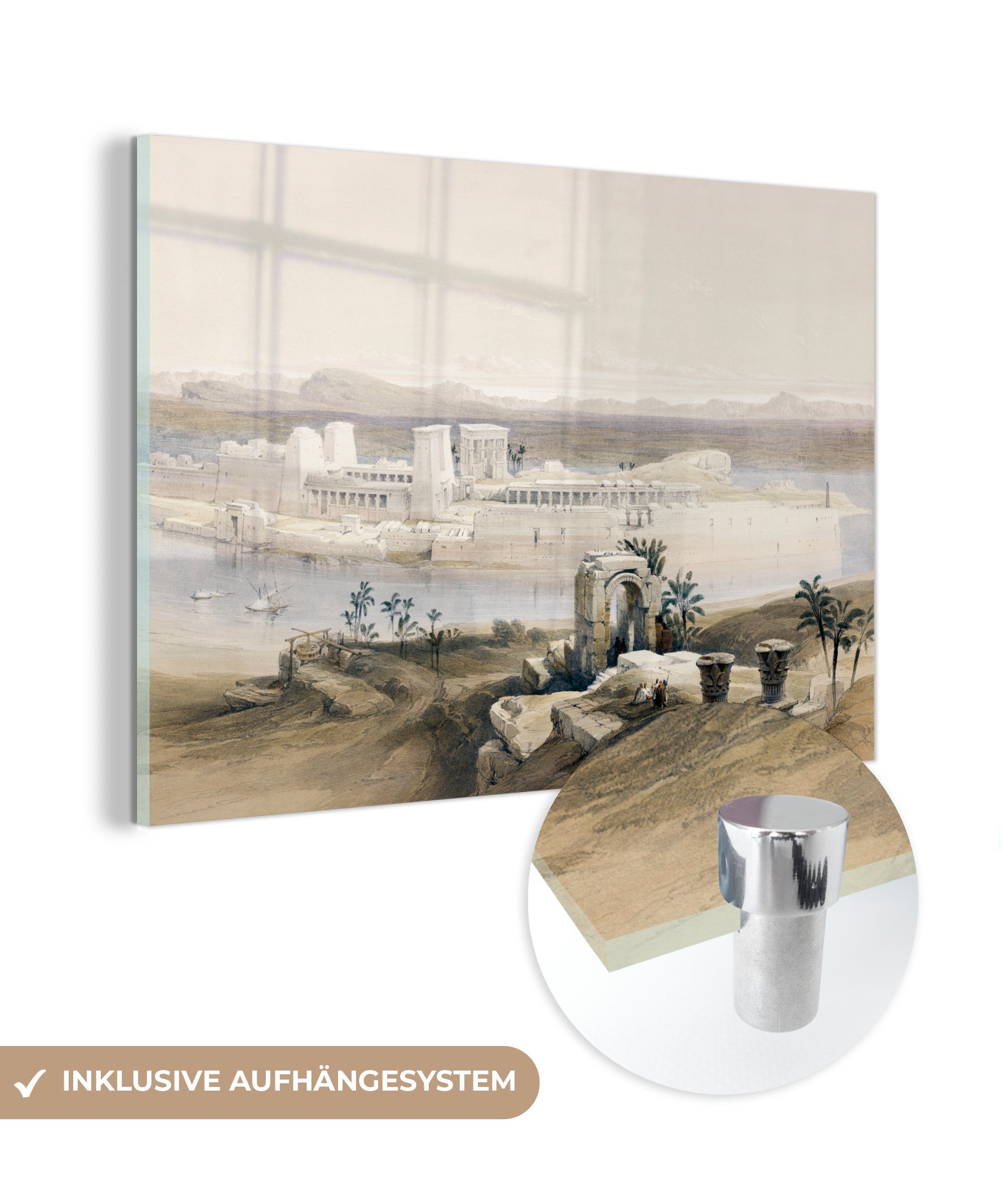 MuchoWow Acrylglasbild Gesamtansicht der Insel Philae Nubia - David Roberts, (1 St), Acrylglasbilder Wohnzimmer & Schlafzimmer