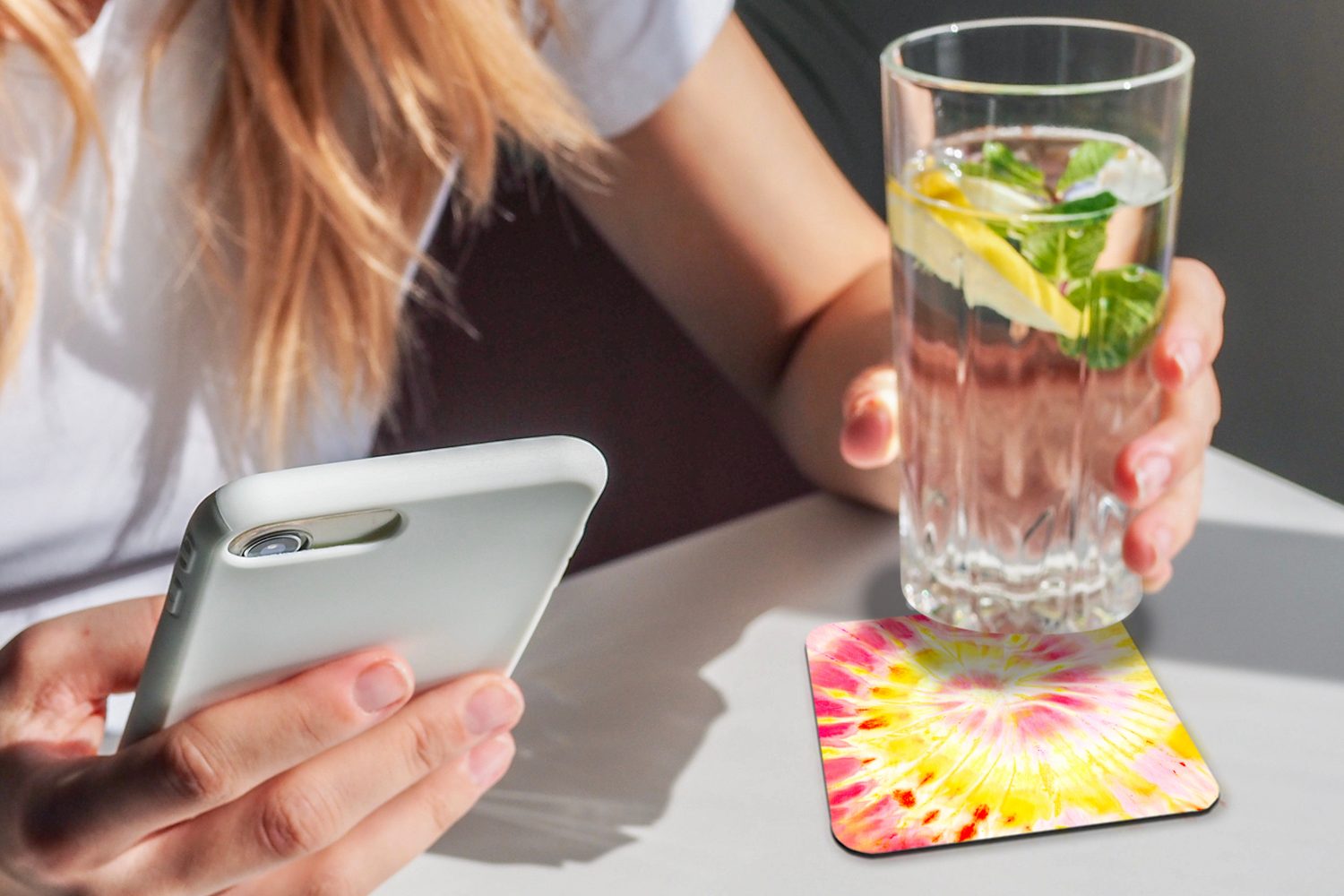 MuchoWow Glasuntersetzer Krawattenfärbung - für Tischuntersetzer, Glasuntersetzer, Tasse - Rosa, Gelb Zubehör Korkuntersetzer, Untersetzer, Gläser, 6-tlg