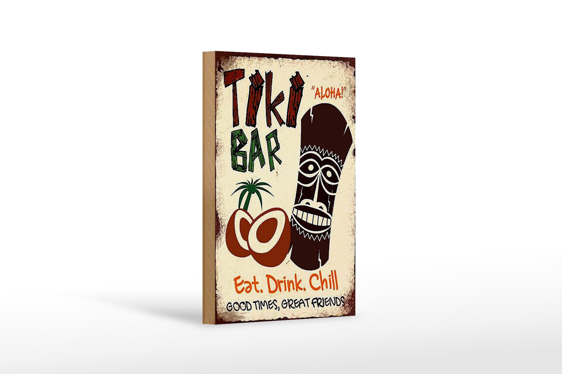 Holzbild Spruch 12x18 cm TIKI Bar Aloha eat drink chill