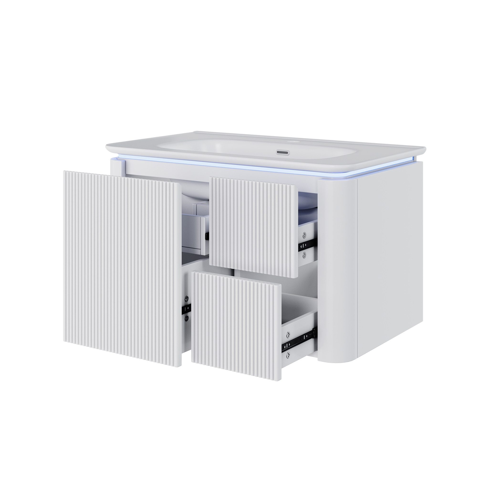 Flieks Waschtisch LED-Radarsensor Waschbeckenunterschrank inkl. Waschbecken (wandhängend, Badschrank mit Led-Beleuchtung Waschplatz Badzimmer, 1-St., B80,5xT47, – Bild 5 von 5