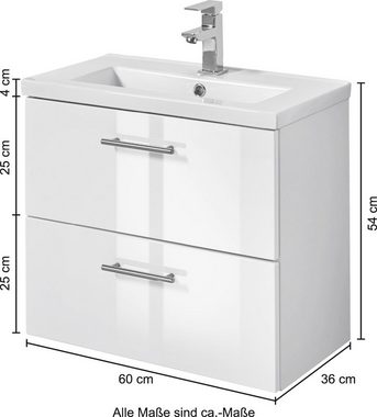 HELD MÖBEL Waschtisch Trento, Breite 60 cm, Tiefe 36 cm, SlimLine Badmöbel, Waschplatz