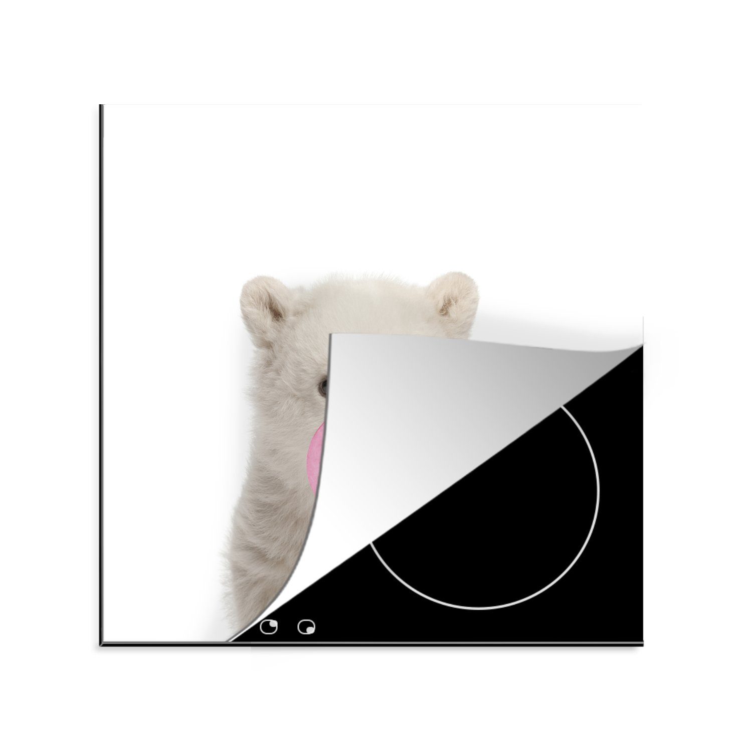 MuchoWow Herdblende-/Abdeckplatte Tiere - Eisbär - Kinder - Mädchen - Rosa - Winter, Vinyl, (1 tlg), 78x78 cm, Ceranfeldabdeckung, Arbeitsplatte für küche