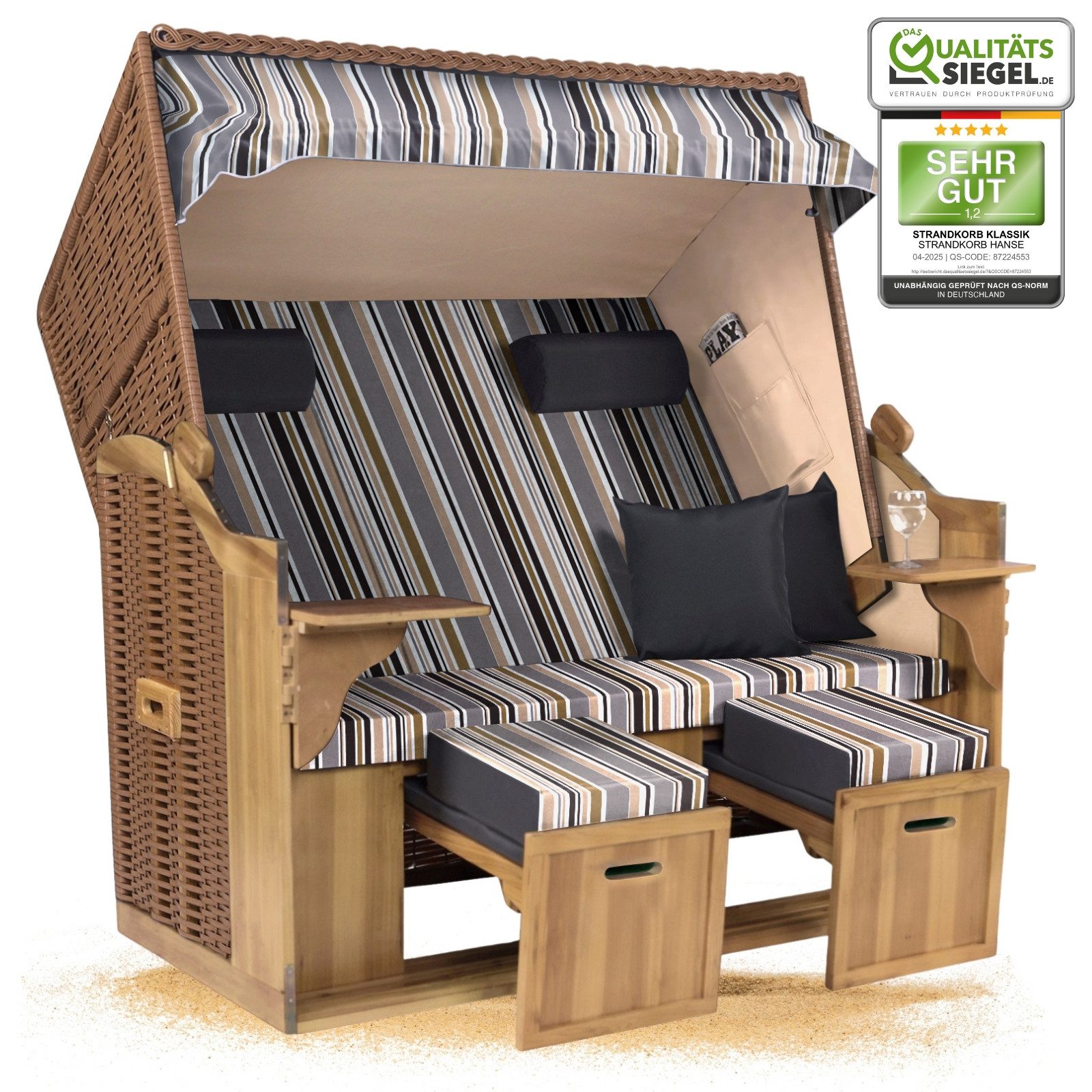 Strandkorb Hanse Strandkorb Strandkorb Ostsee XXL 2,5-Sitzer Volllieger Beige Anthrazit, BxTxH: 150x80x160 cm, Ostsee XXL Volllieger, Ostsee 2,5-Sitzer Modell 2025, Stabiles Wacholder mit handgefertigtem Polyrattangeflecht