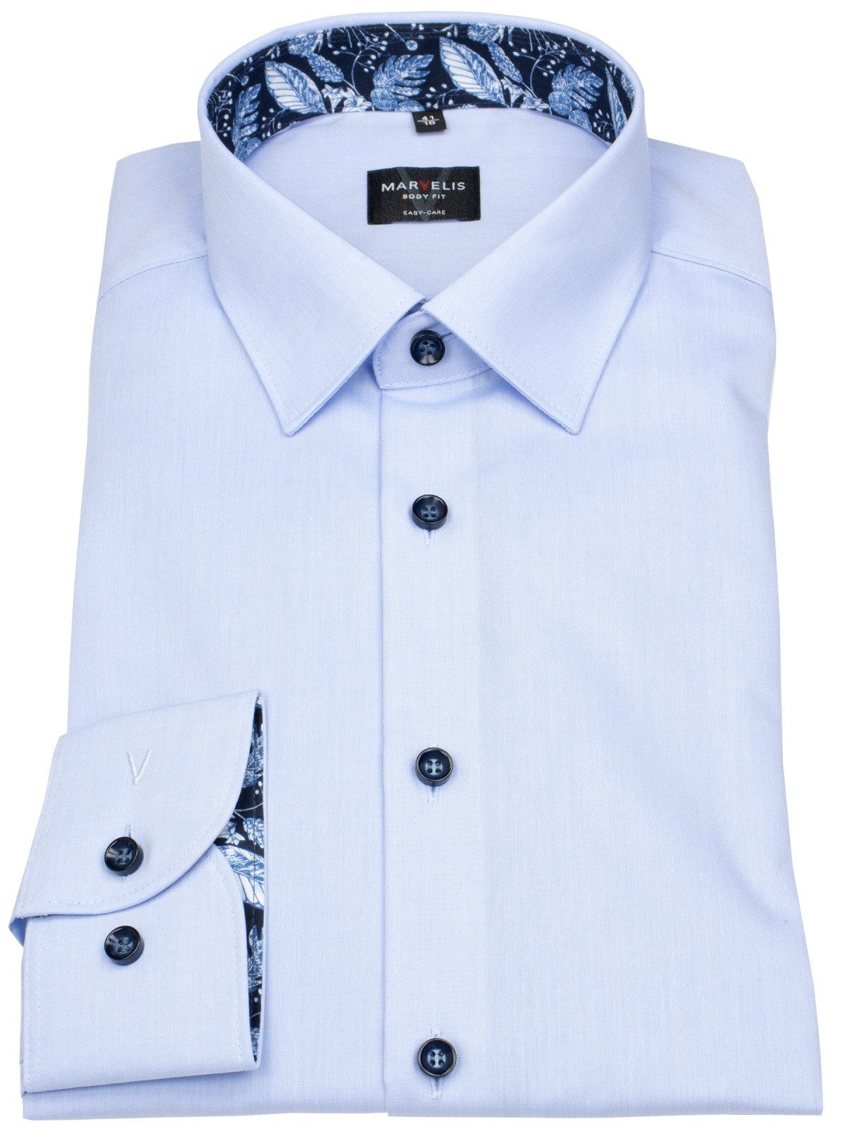 MARVELIS Businesshemd Body Fit stark tailliert Kentkragen Kontrastknöpfe günstig online kaufen