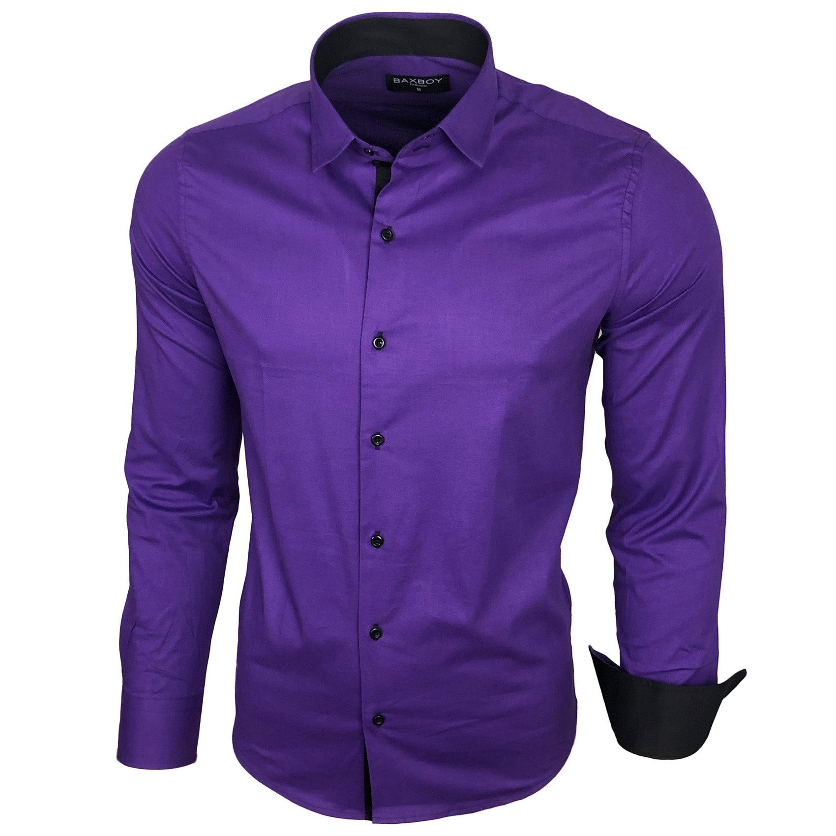 Baxboy Langarmhemd Baxboy Herren Kontrast Hemden Business Freizeit modernes Hemd B-500