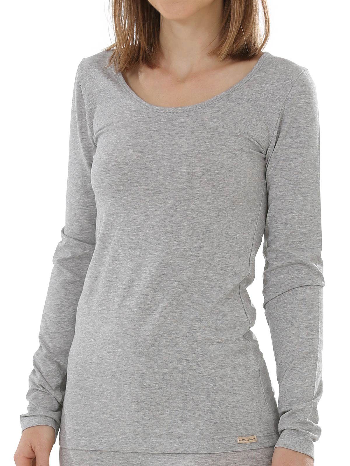 Damen Shirt Vegan COMAZO grau-melange-weiss Baumwoll Unterziehshirt (Stück, 2-St) Langarm 2er Pack