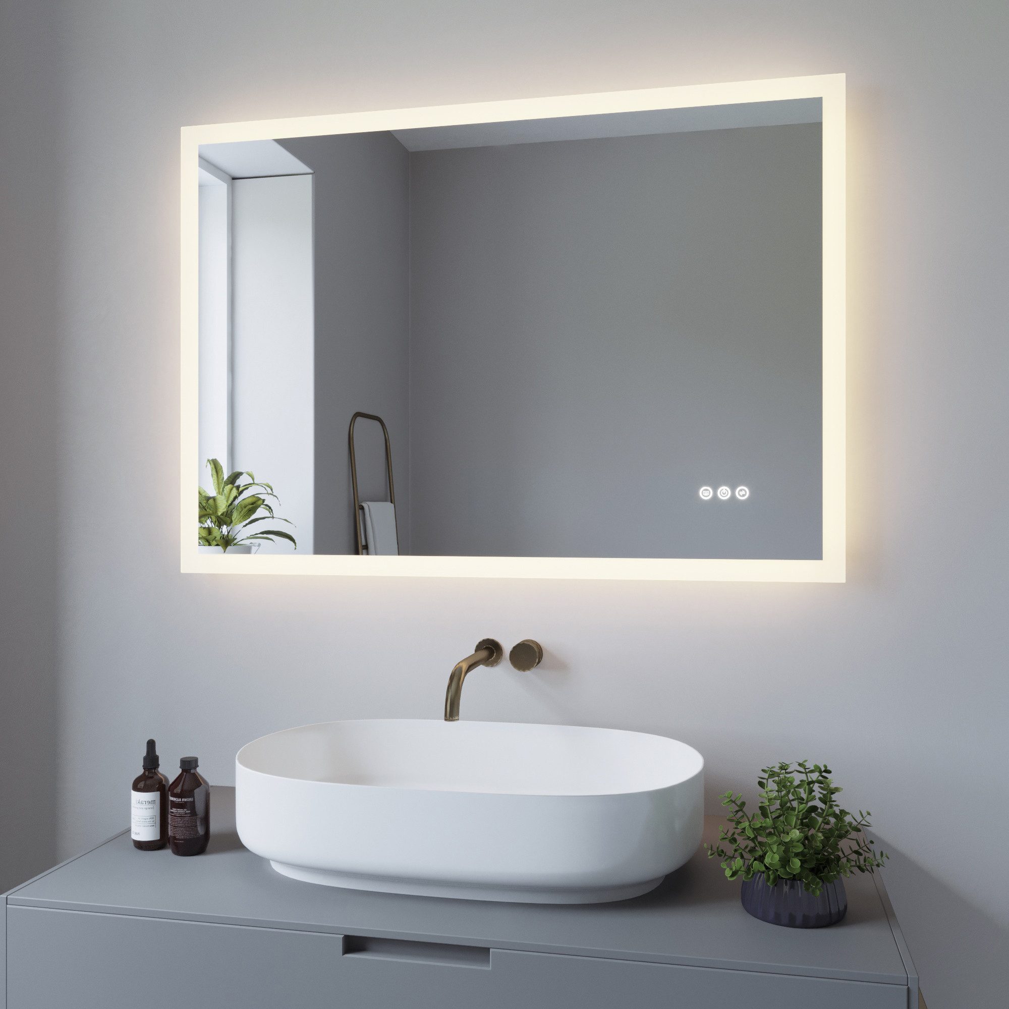 AQUABATOS Badspiegel LED Badspiegel IP44 mit Touchschalter Dimmbar Abgerundete/Scharfe Ecke (LED Badspiegel 160x70 140x70 100x70 cm mit Beleuchtung Lichtspiegel LED Spiegel Kosmetikspiegel Rasierspiegel Bad Spiegel mit licht beleuchtet 3 Lichtfarben, IP44, Energiesparend), großformatiger Badezimmerspiegel, Dimmbar,Beschlagfrei,Memory-Funktion