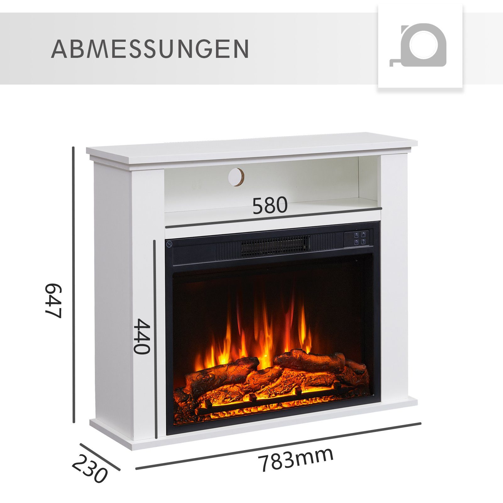 Thermostat Elektrokamin mit 3D-Flammeneffekt, Fernbedienung, Balderia Heizung 2000W, Weiß Timer, Frida, Standkamin