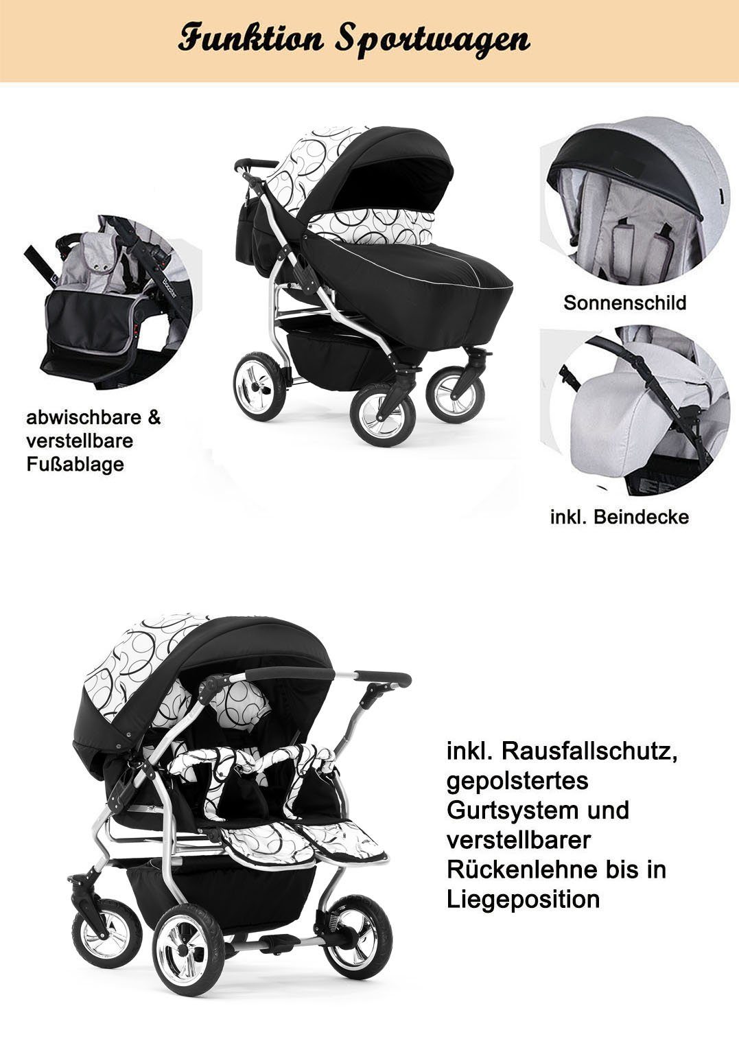 2 11 Zwillingskinderwagen Farben Türkis-Schwarz 38 Duo 1 - in Zwillings-Kombikinderwagen in - Elcar Teile