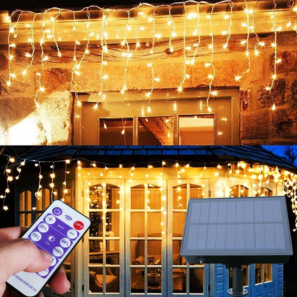LED-Lichtervorhang Solar,Wasserdichte,8 Modi, Timer,für Gärten Terrasse Weihnachts Deko