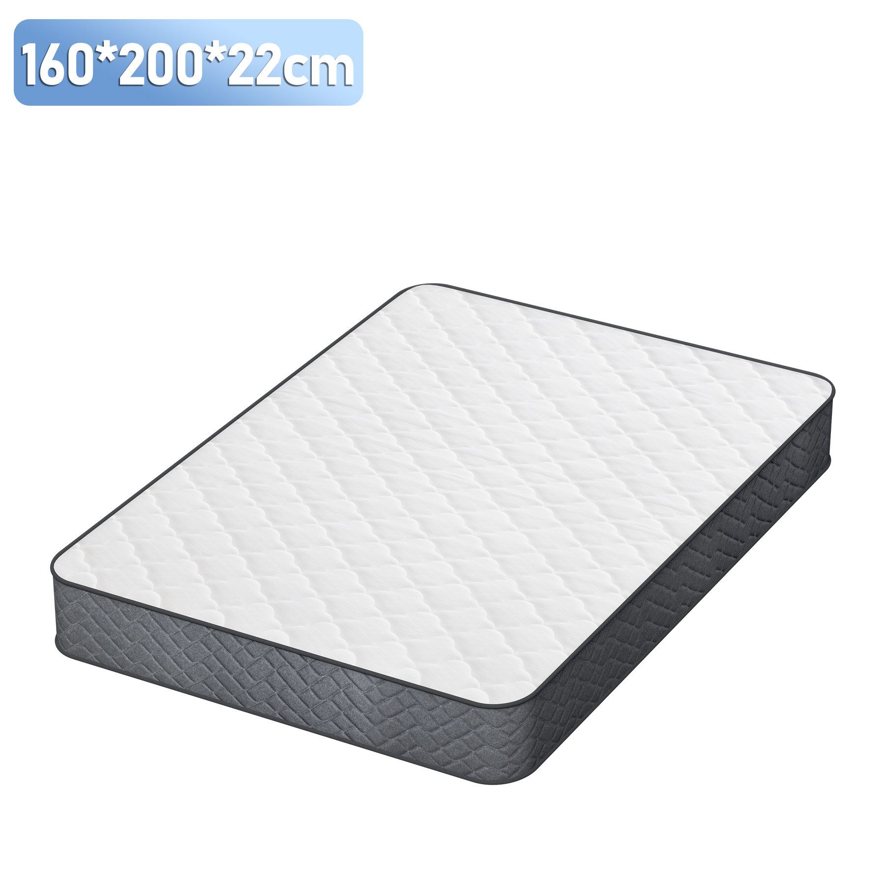 Komfortschaummatratze Matratze Taschenfederkernmatratze 7 Zone 160x200x22cm Weiß+Grau H3, Clanmacy, 22 cm hoch