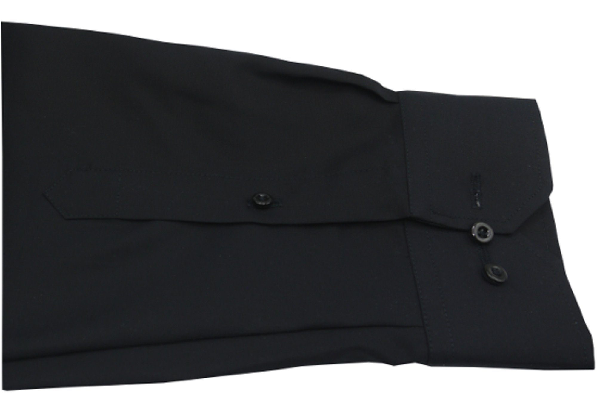 Mandarin Langarmhemd Huber EU in Fit-gerader schwarz Stehkragen, Regular Hemden Schnitt, Asia HU-0071 Made