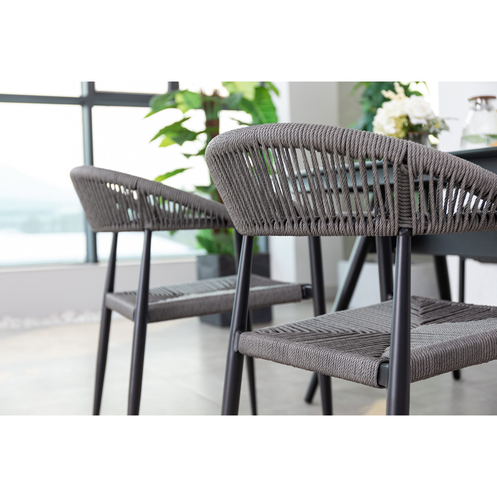 MANDALIKA Garden Gartensessel 4er Set Aluminium / Polyrope Cord Dining Stapelsessel Luis