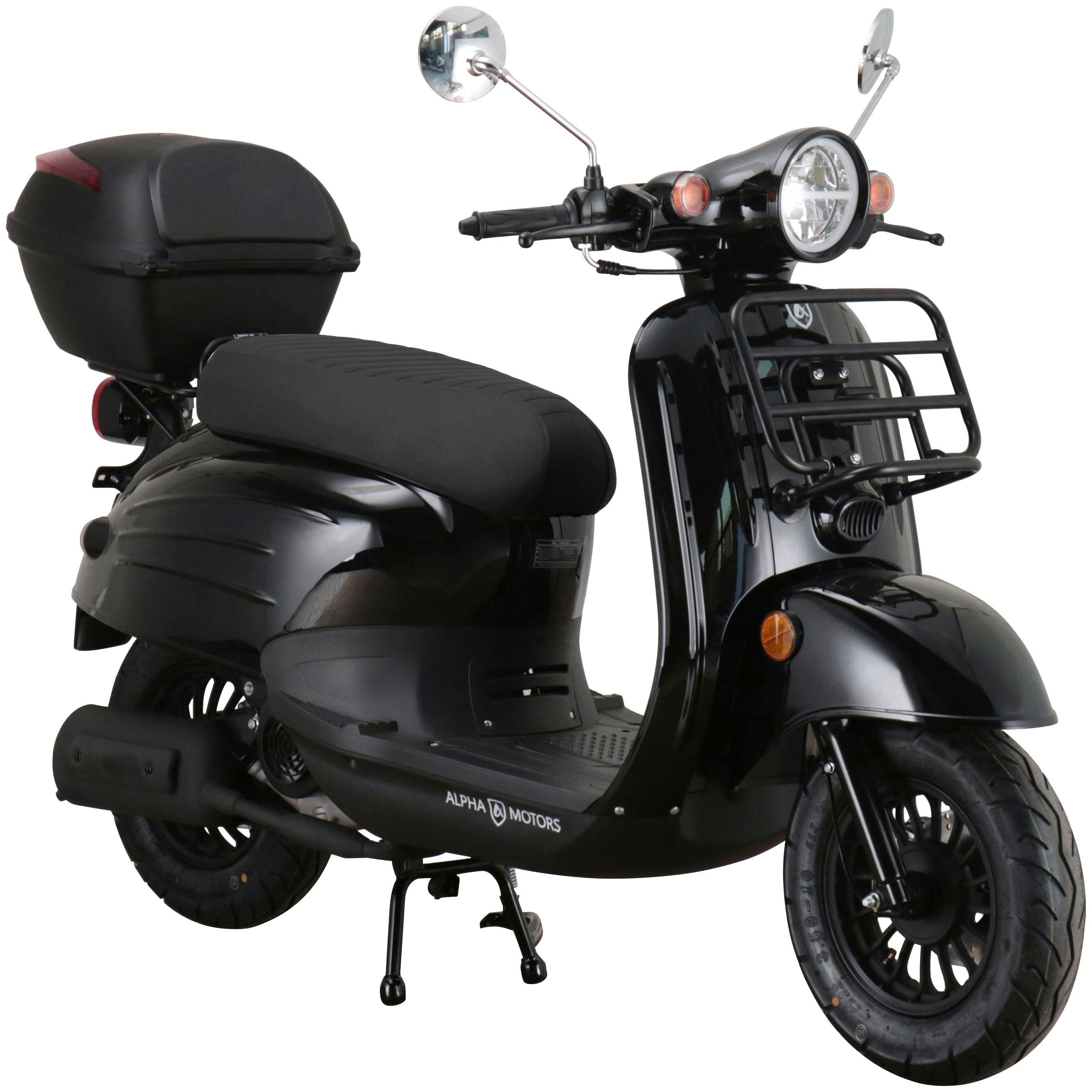 Alpha Motors Mofaroller Adria, 50 ccm, 25 km/h, Euro 5, (Set, mit Topcase) schwarz | Mofaroller