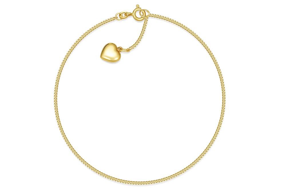 Silberkettenstore Fußkette Fußkette Panzer 1mm mit Herzanhänger 2123 - echt 333 Gold