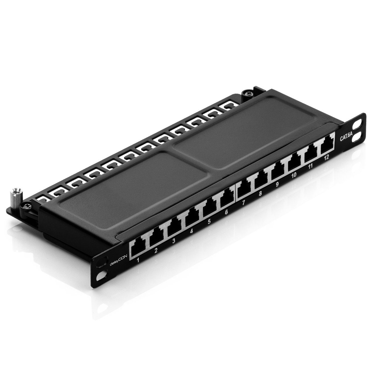 deleyCON CAT6a 0,5HE Patchpanel Verteilerfeld 12 Port Rackeinbau Netzwerk-Patch-Panel