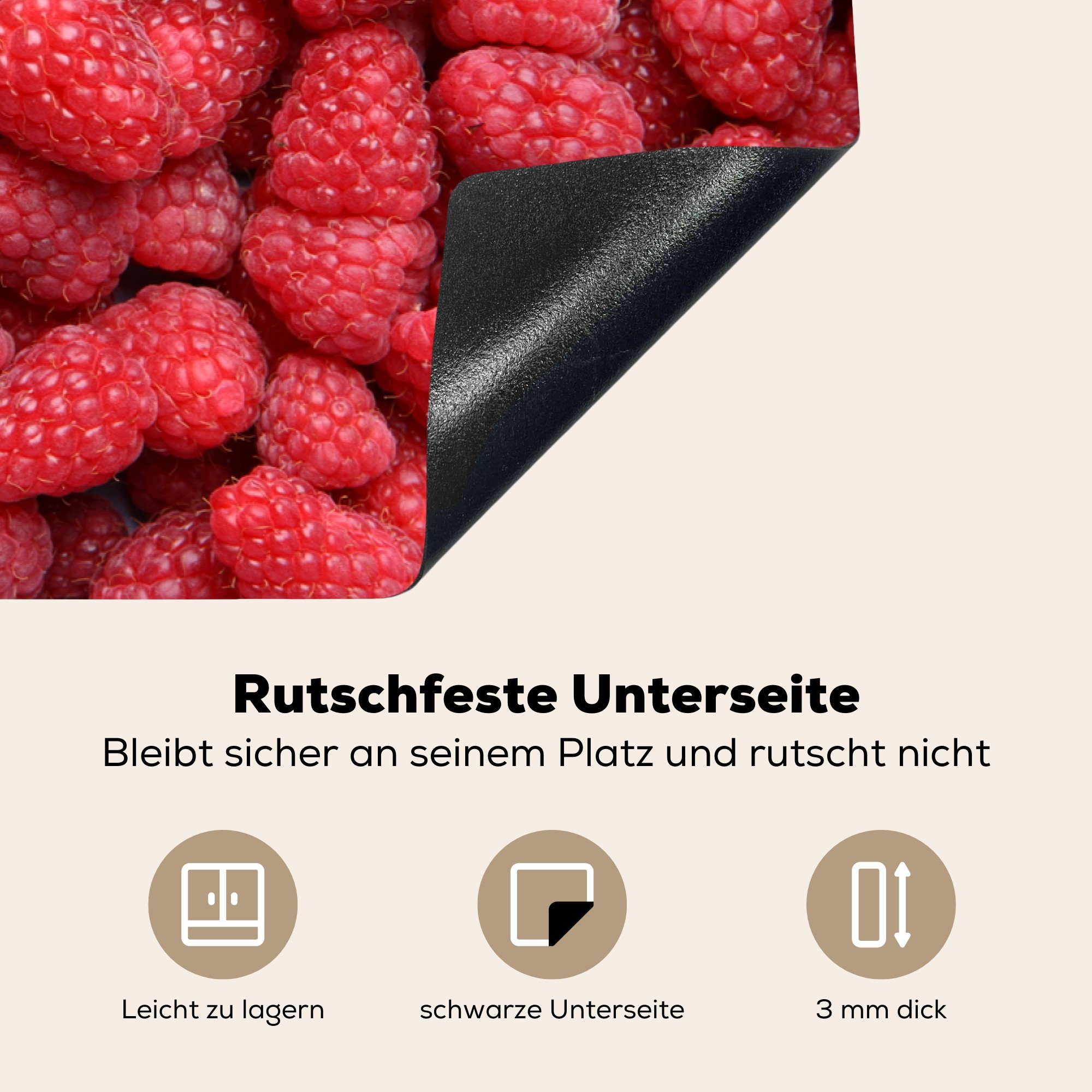 Himbeeren 81x52 cm, Herdblende-/Abdeckplatte Induktionskochfeld - für - Rosa küche, Vinyl, die Schutz (1 MuchoWow Obst, tlg), Ceranfeldabdeckung