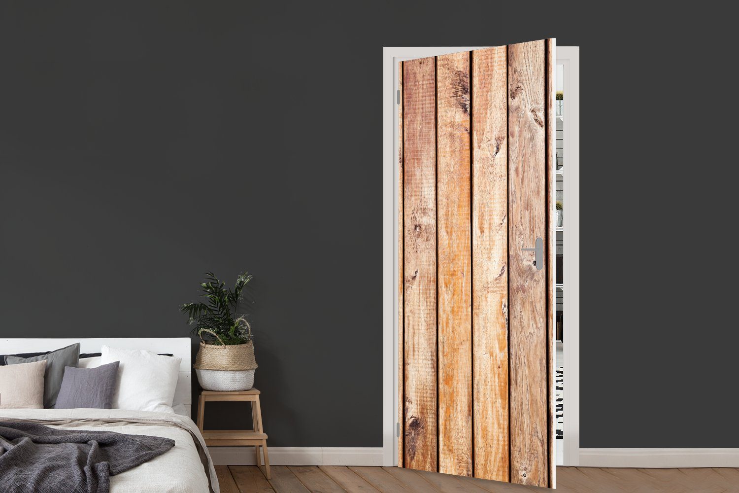 cm - MuchoWow Holz Natur, 75x205 Türtapete Türaufkleber, für Matt, St), bedruckt, Fototapete Regal (1 - Vintage Tür, -