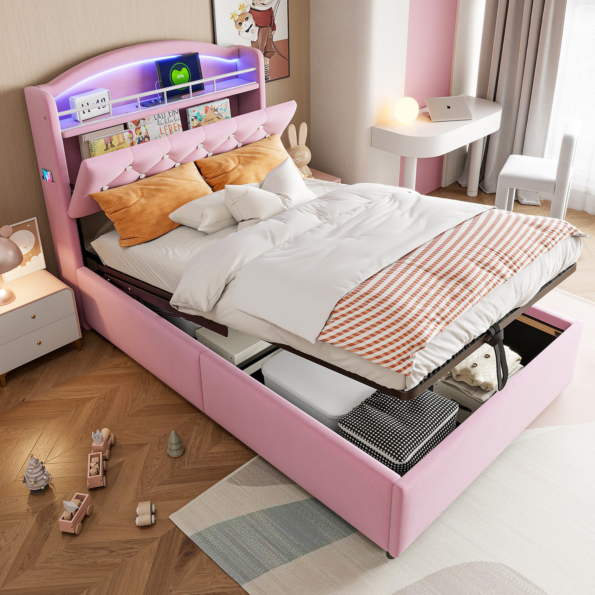 Flieks Polsterbett, Hydraulisches Kinderbett 90x200cm mit günstig online kaufen