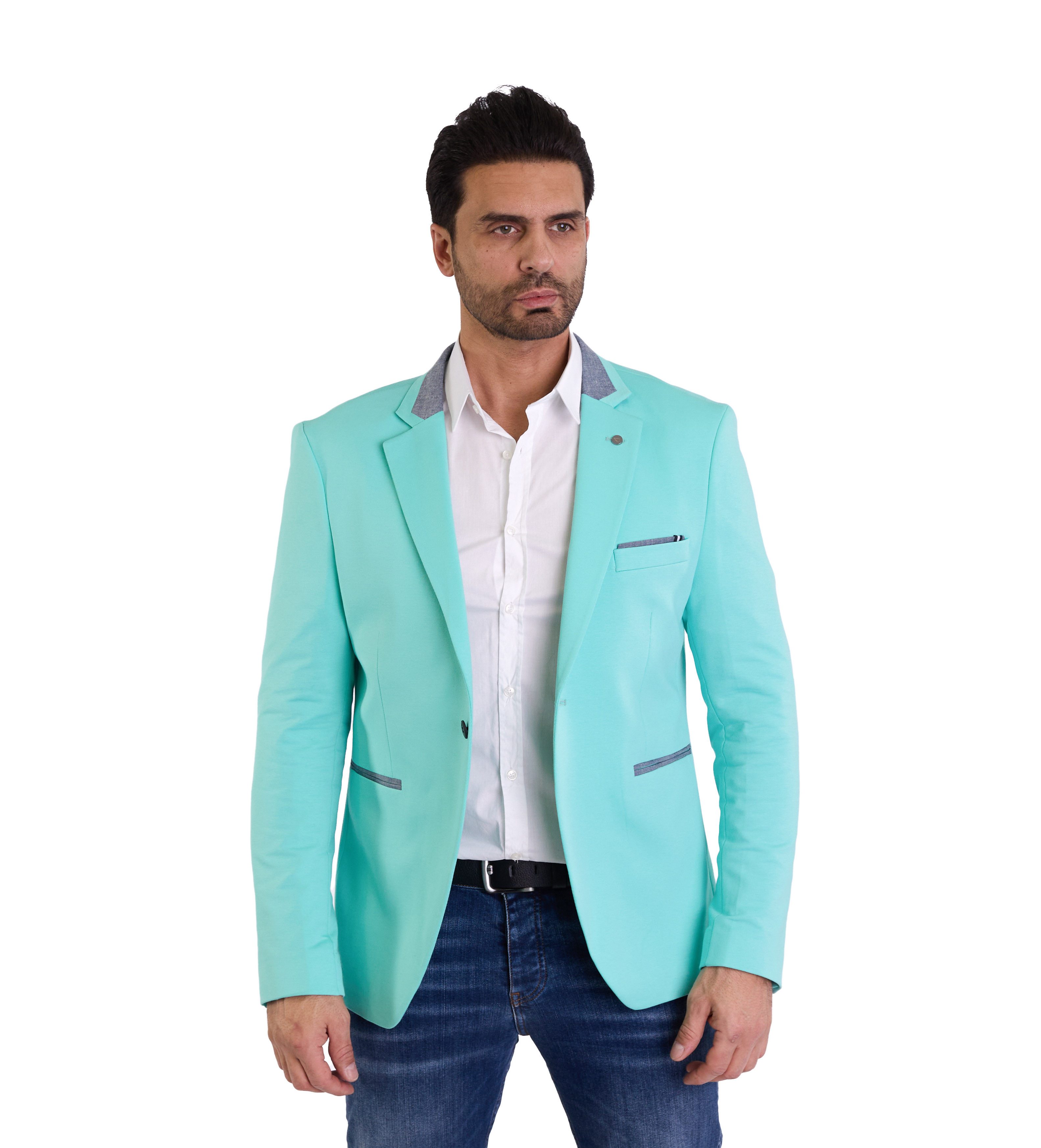 DENIM DISTRIQT Slim Fit Sakko Mit Jeanskragen - Sportliches Jersey Sakko Für Herren
