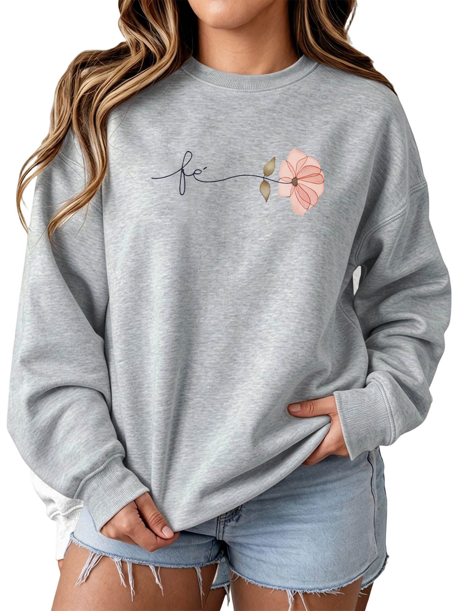 PYLIKE Sweatshirt Fleecepullover Damen,Sweatshirt mit Rose Print,Langarm Lockerem Fit Bequem für Herbst & Winter