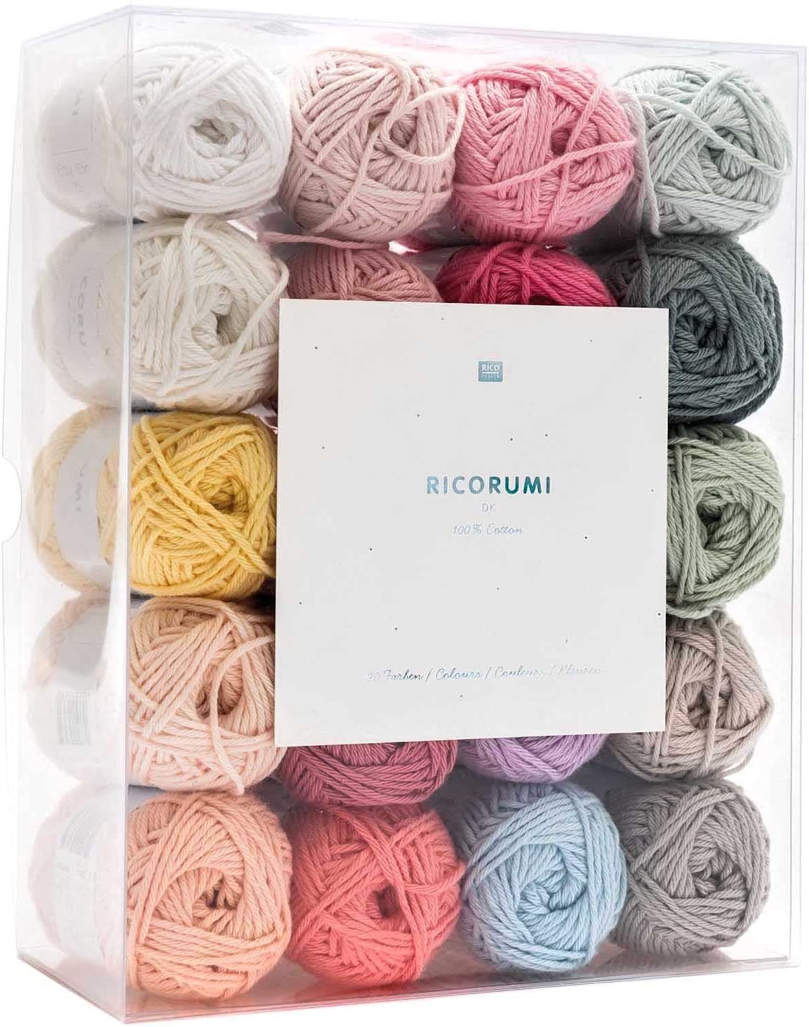 Rico Design Ricorumi Set 20x25g Amigurumi Wolle reine Baumwolle Häkelwolle, (Häkelset 500g Baumwollgarn, zum stricken, häkeln, handarbeiten), speichelecht; mit Beispiel Anleitung zum download