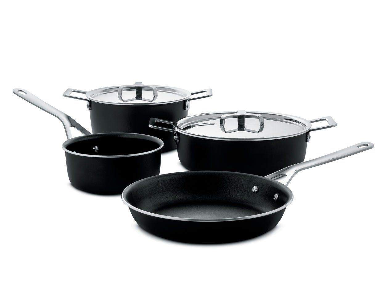 Schwarz, - Topf-Set Morrison Design: Edelstahl, schwarzes 6-tlg), (6-teilig, - Alessi Pots&Pans induktionsgeeignet, Jasper Finish 18/10 Edelstahl