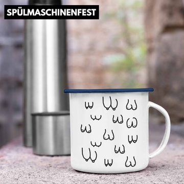 Trendation Thermotasse Trendation - Lustige Emaille Tasse mit Busen / Brüsten für Erwachsene als 18+ Geschenkidee Lustige Feminismus KaffeeEmaille Tasse