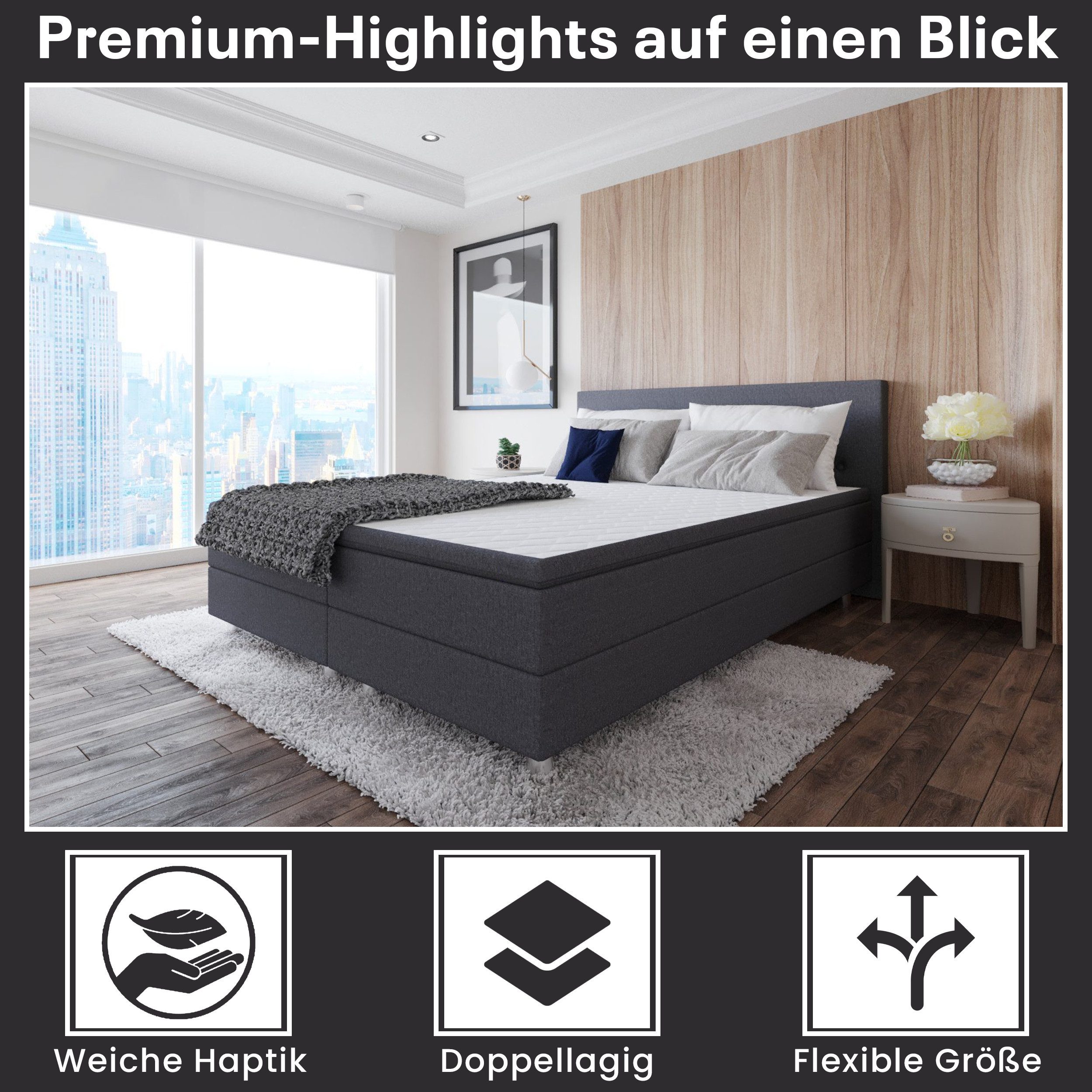 Best for Home Boxbett Neo Sawana Bonellfederkernmatratze mit 5 cm Topper (90x200 120x200 140x200 160x200 180x200 200x200), der Klassiker, TOP Preis-Leistungs-Verhältnis