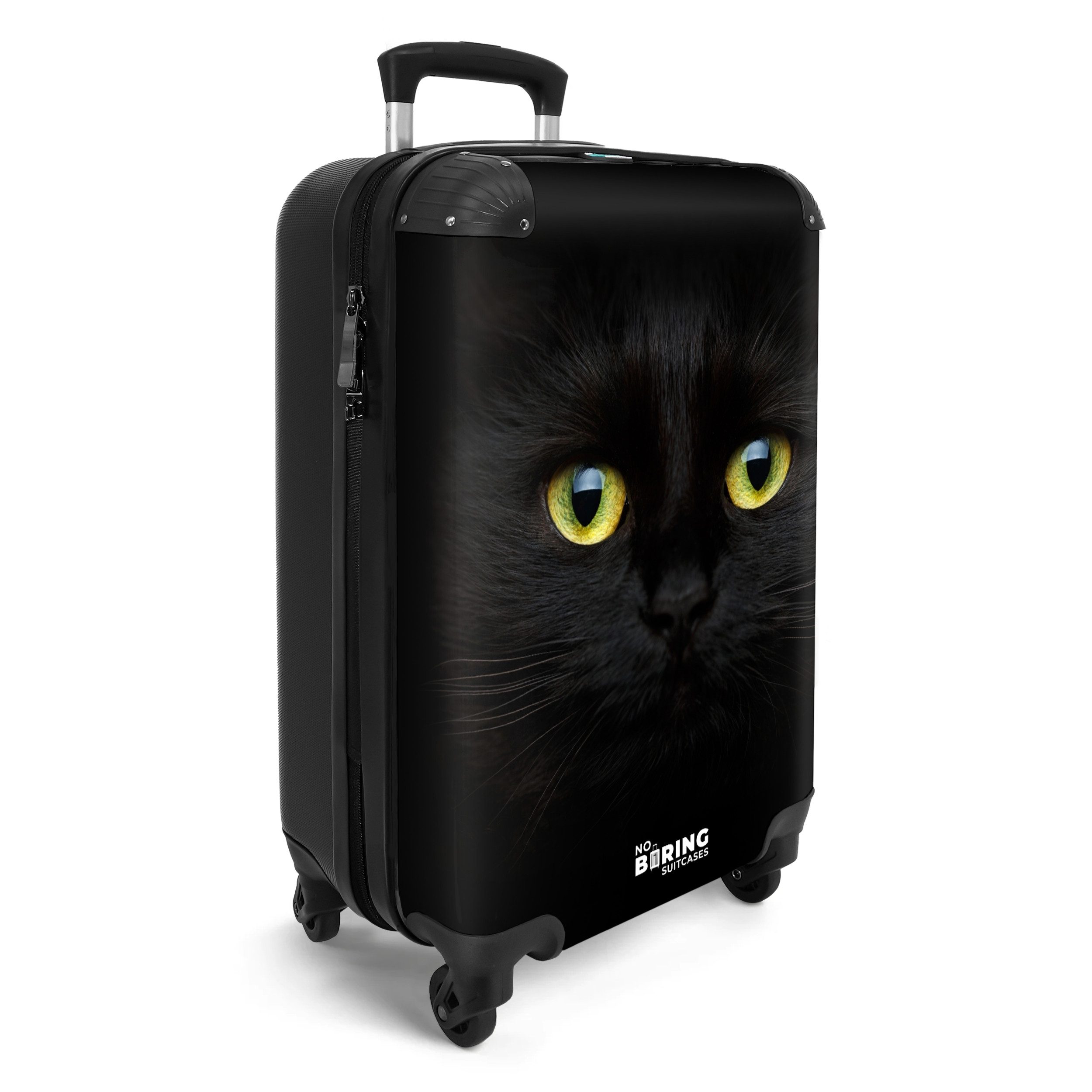 NoBoringSuitcases.com© Hartschalen-Trolley Schwarze Katze mit hellen Augen 55x35x20cm, Reisetasche mit Rollen, Koffer Handgepäck Flugzeug – Bild 2 von 5