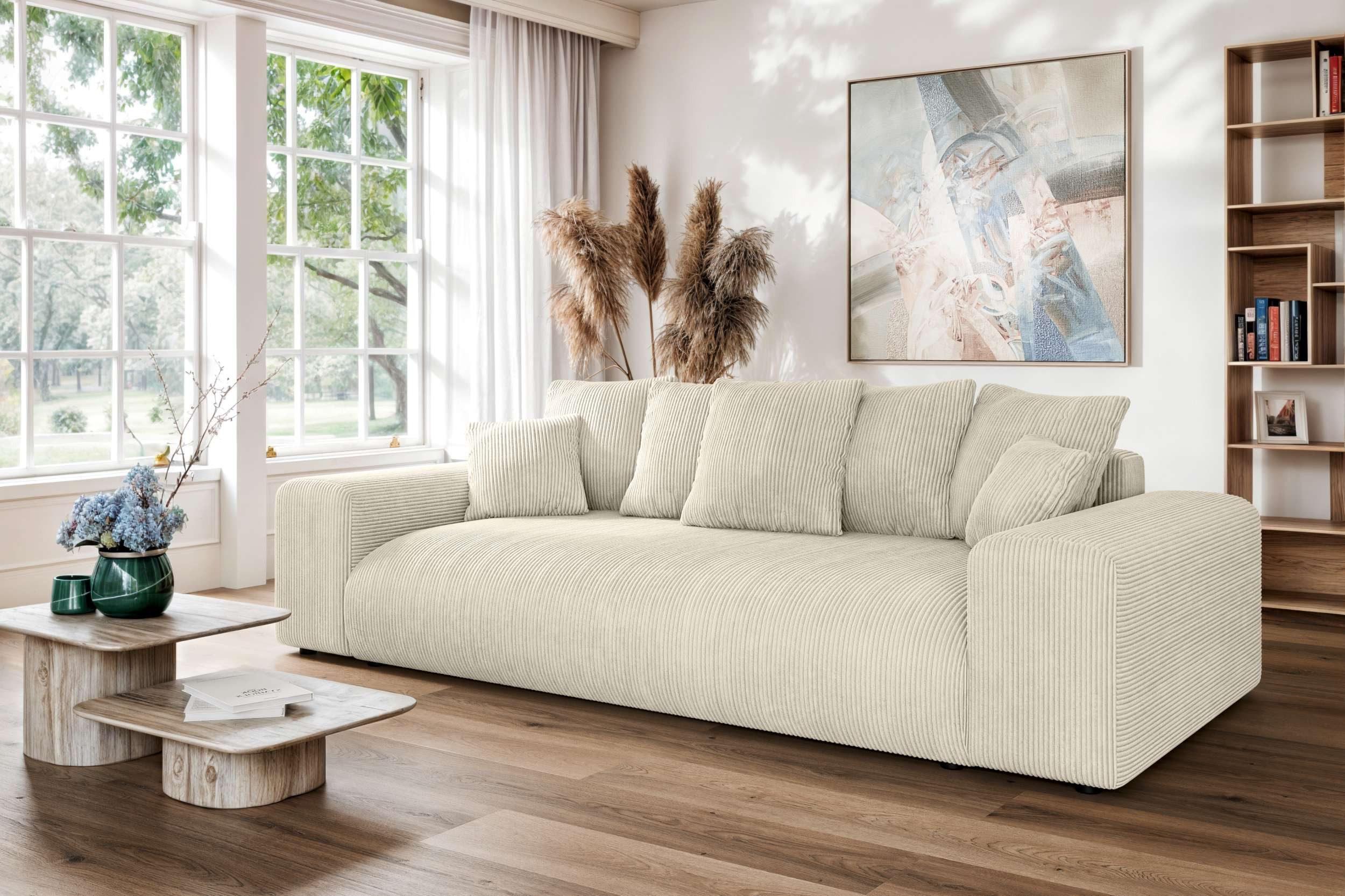 99rooms Big-Sofa Emilia, Sofa, Big-Sofa, Inkl. Kissenset, rundum mit Cordstoff LINCOLN bezogen, Schlaffunktion