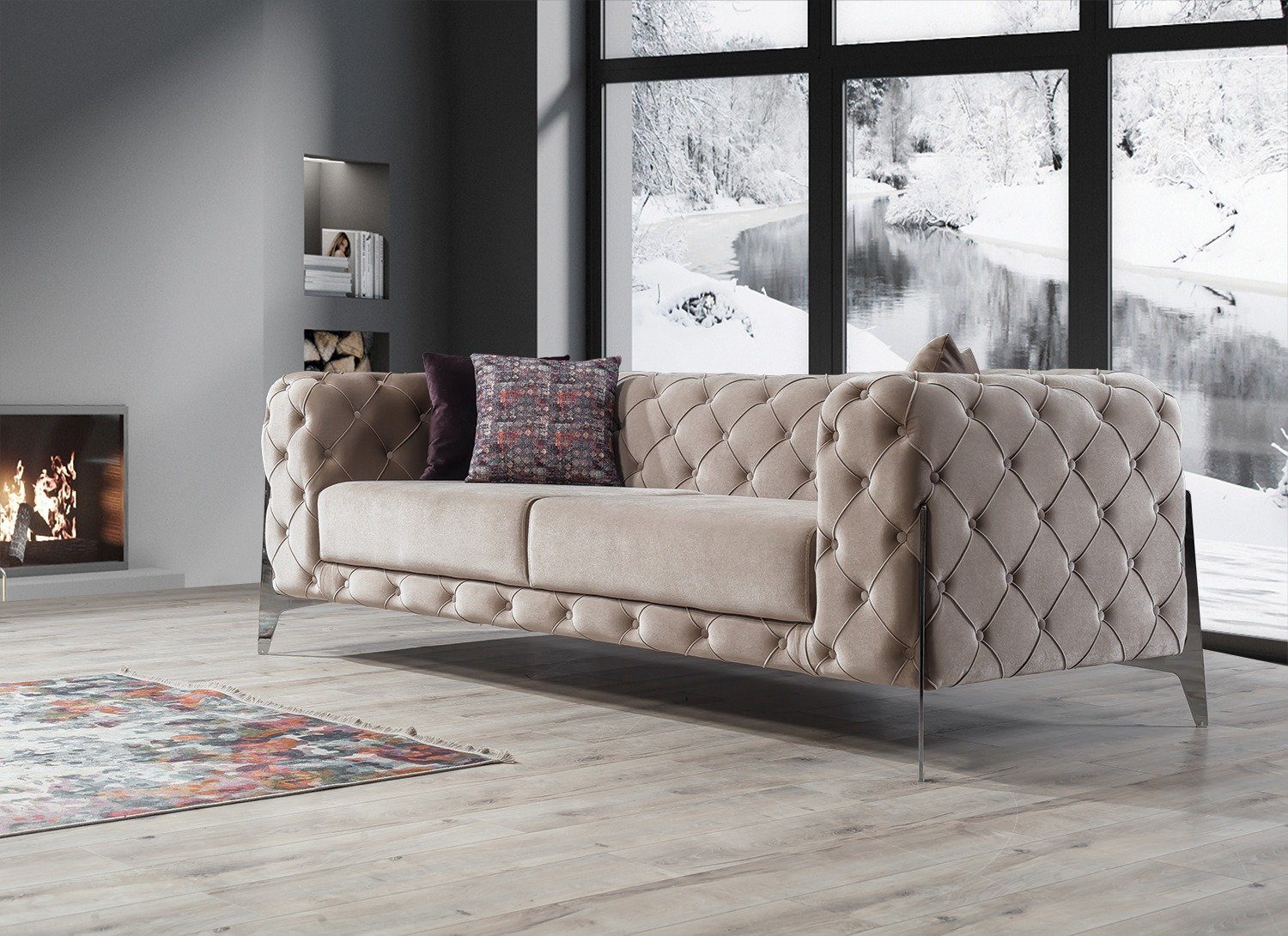 Möbel Luxus-Microfaser 3-Sitzer, Made Quality Bari, Turkey, 1 Polyester) Stk. in (100% Sofa Taupe Villa