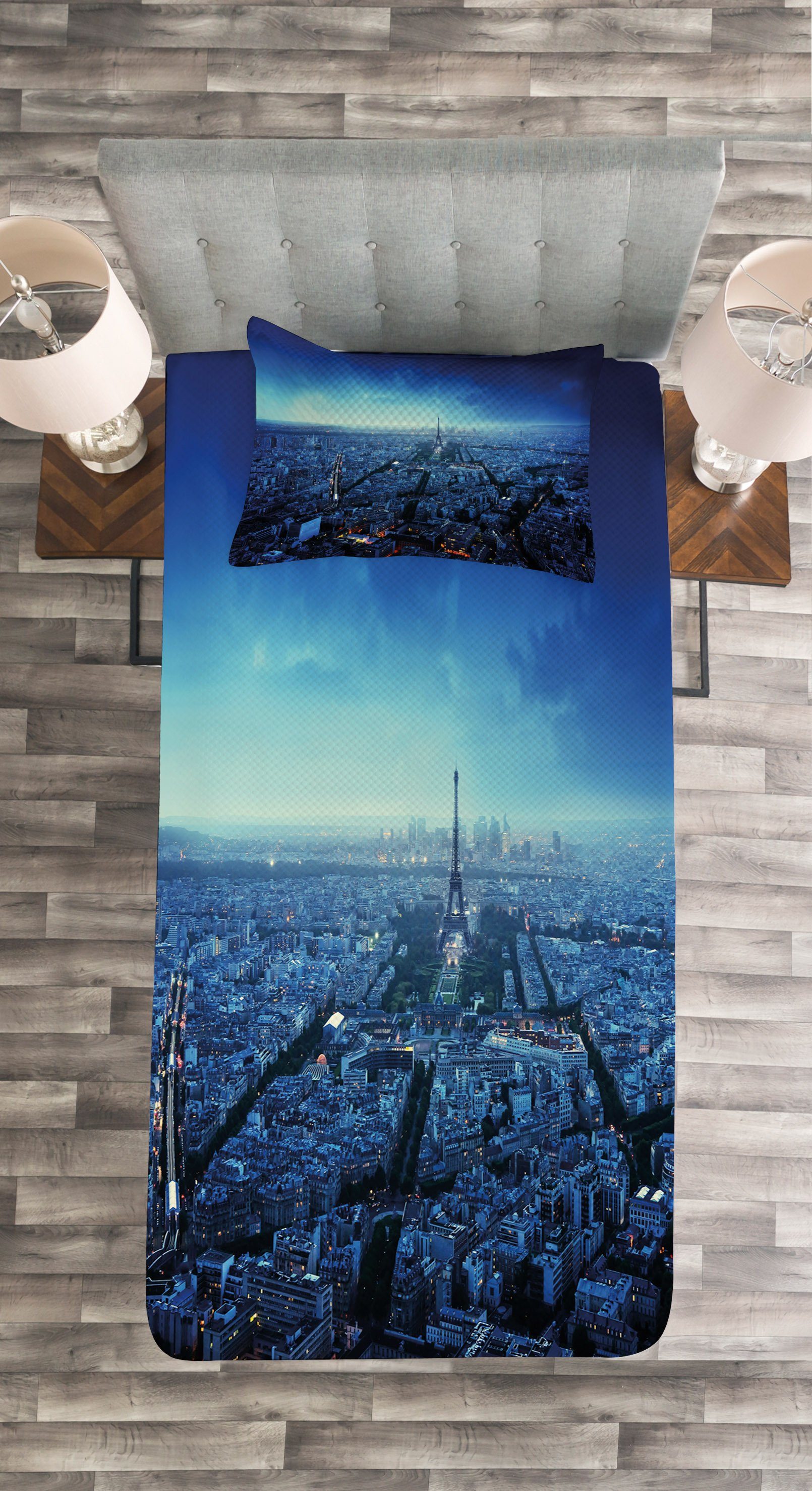 Stadtansicht Set Paris Tagesdecke mit Eiffelturm Abakuhaus, Waschbar, Kissenbezügen