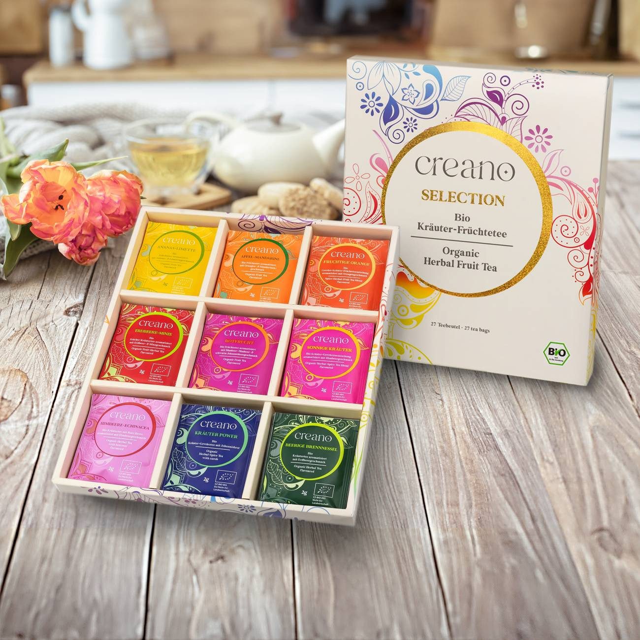Creano Tee Bio Früchte- Kräutertee 27er Geschenkset „ORGANIC HERBAL TEA“*, 1 x 27 St. (27 Bio-Teebeutel) – Bild 5 von 5