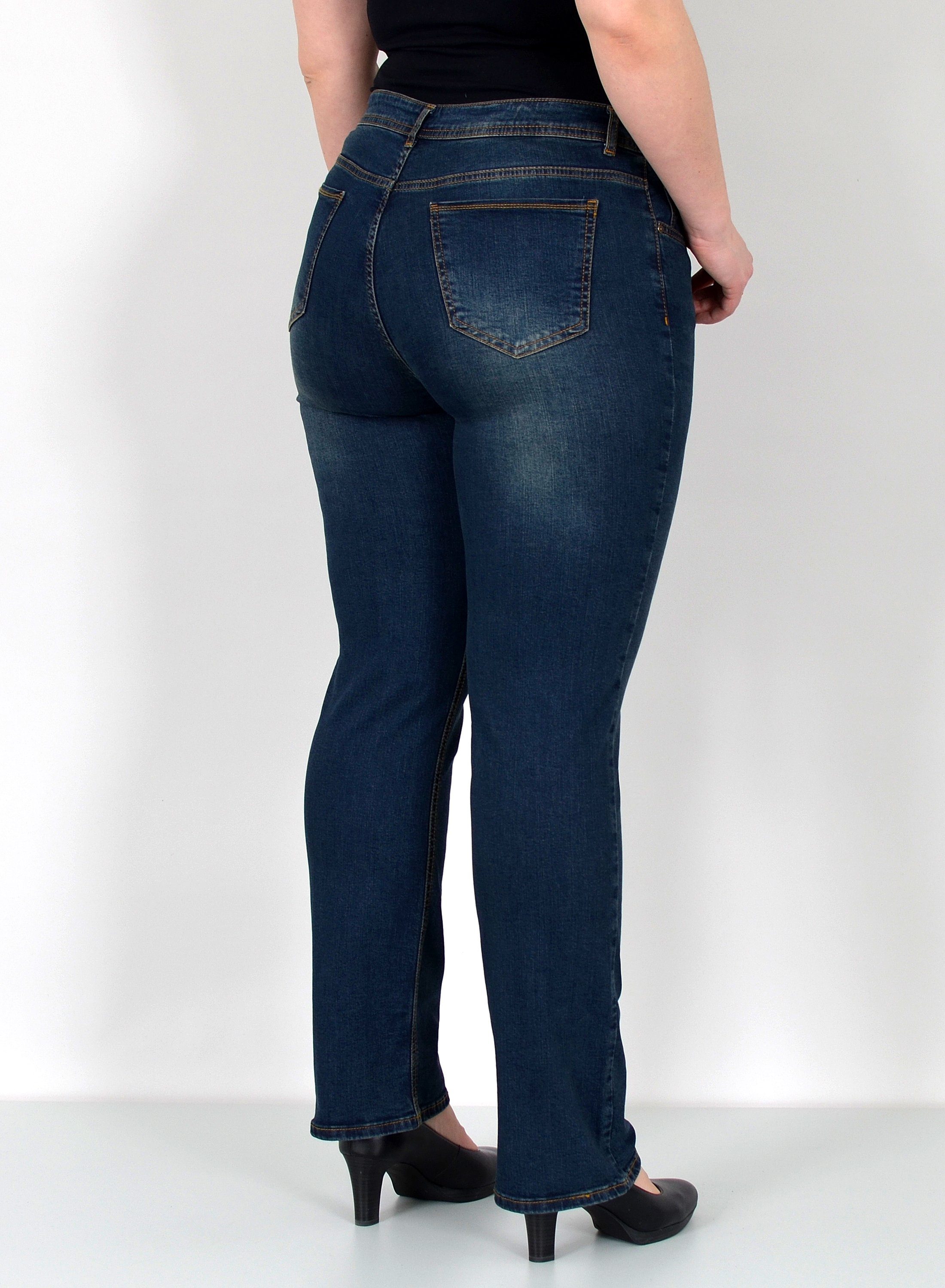 ESRA Straight-Jeans Gerade Schnitt Jeans hoher Bund mit Stretch bis Plus Size Übergröße Straight Jeans Damen High Waist Stretch Jeans Hose mit geradem Bein – Bild 3 von 5