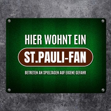 speecheese Metallschild Hier wohnt ein St.Pauli Fan Metallschild mit Rasen Motiv Fußball Tor