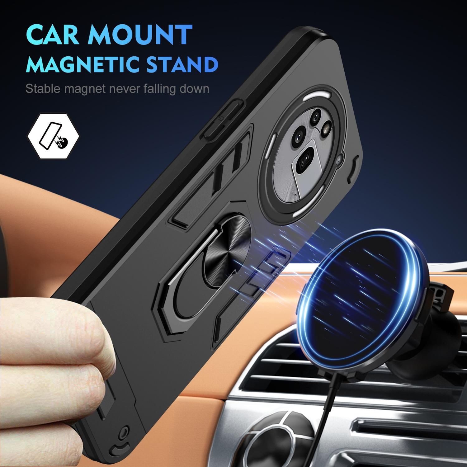 Wigento Handyhülle Für Nothing Phone 3a Pro Armor Magnet Ring Schutz Handy Hülle Schwarz, Stoßfeste Hülle mit 360-Grad-Ringhalter