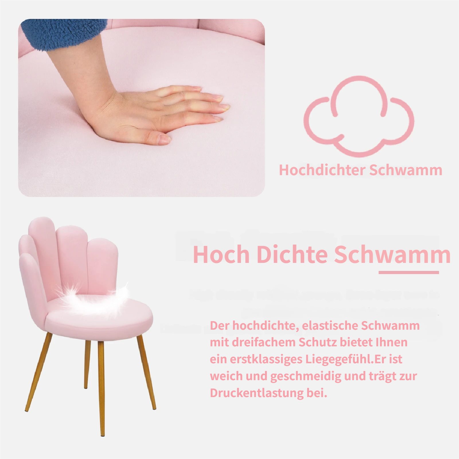 Rutaqian Polsterstuhl Schminktisch Stuhl Mit Rückenlehne, Goldene Metallbeine Bürostuhl, Monderne Schreibtischstuhl Esszimmerstuhl ohne Armlehnen für Heimbüro