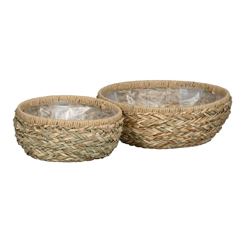 Posiwio Pflanzkübel 2tlg. Pflanzschale BALI natur aus Gras geflochten Pflanzkorb Boho (2 G