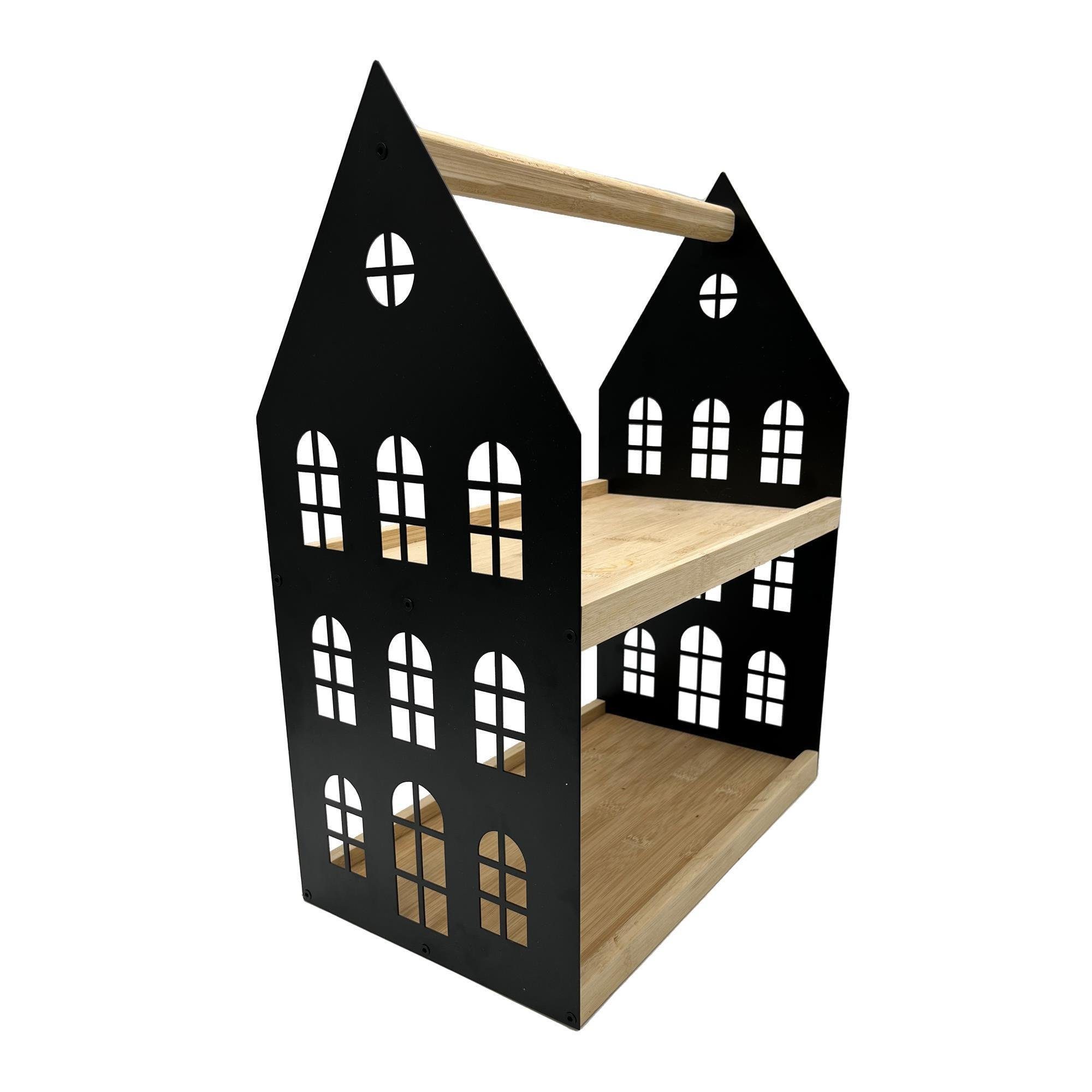 UNUS HOME Etagere Etagere Haus Design, Bambus, (schwarz aus Metall und Holz), Serviertablett Servierständer Serviergestell Servierplatte Holzetagere
