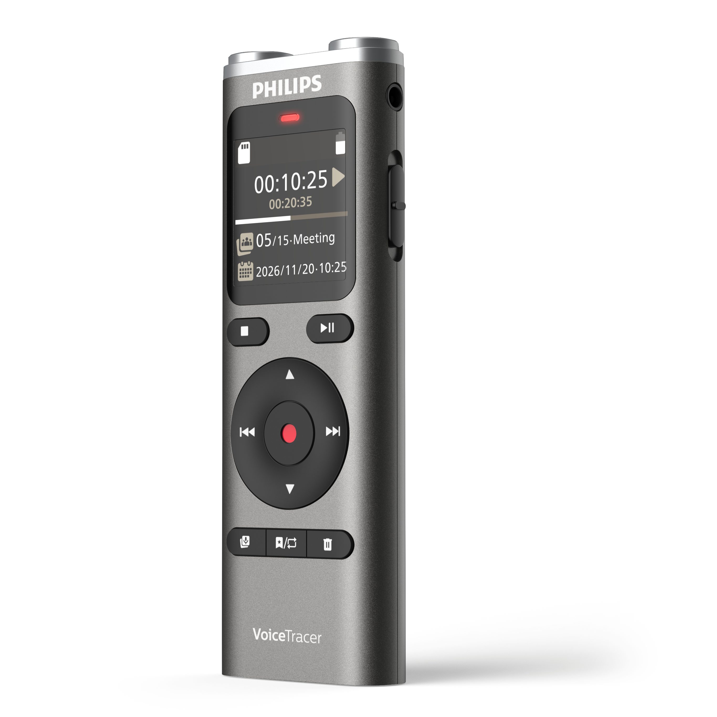 Philips DVT2075 VoiceTracer Audio-Recorder Digitales Diktiergerät (Stereo-MP3-/ PCM-Aufnahme, Sembly AI Spracherkennung, 8 GB, Akku)
