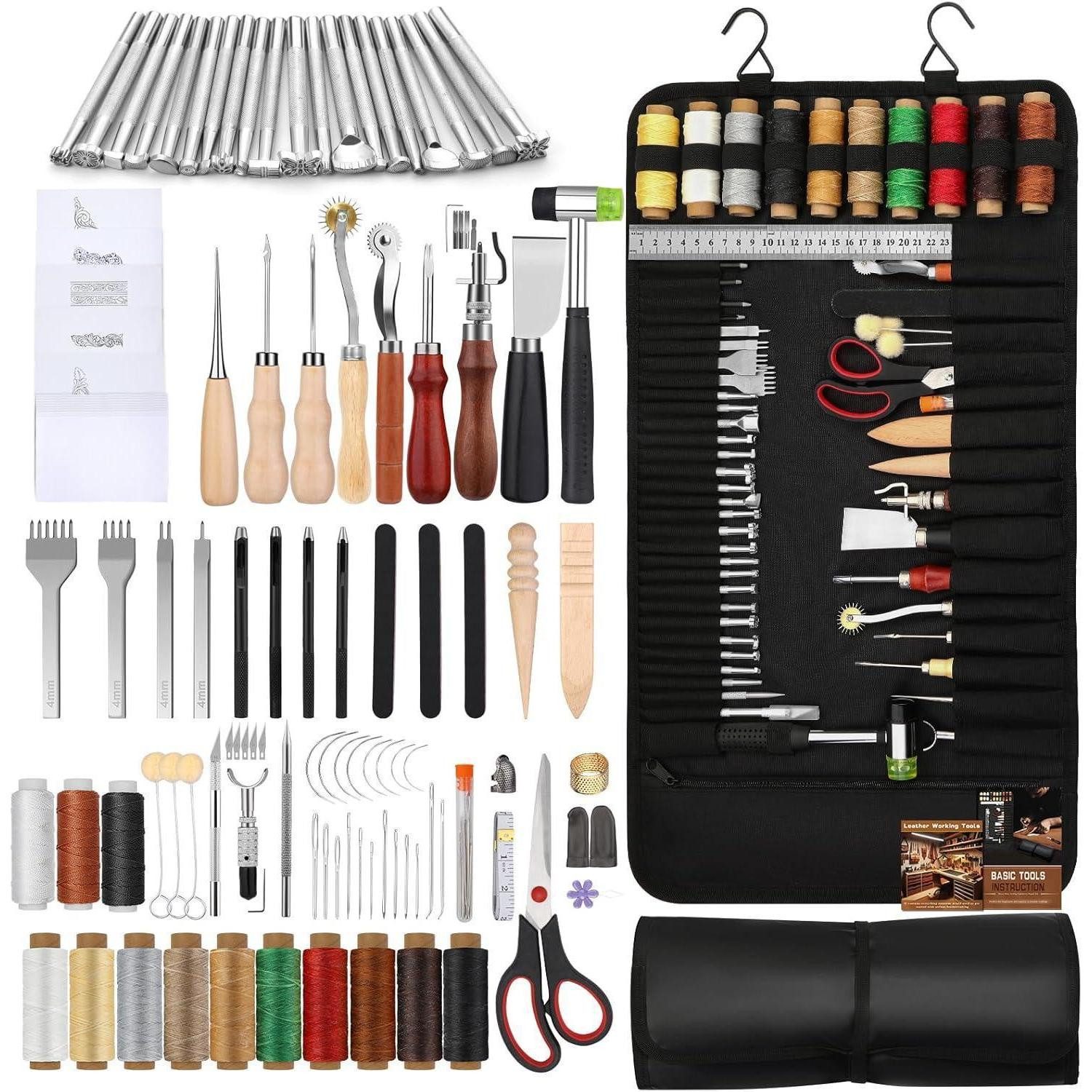 LuxusKollektion Nähnadeln Lederwerkzeug Set 102-teilig Ledernähen Stanzen Prägen