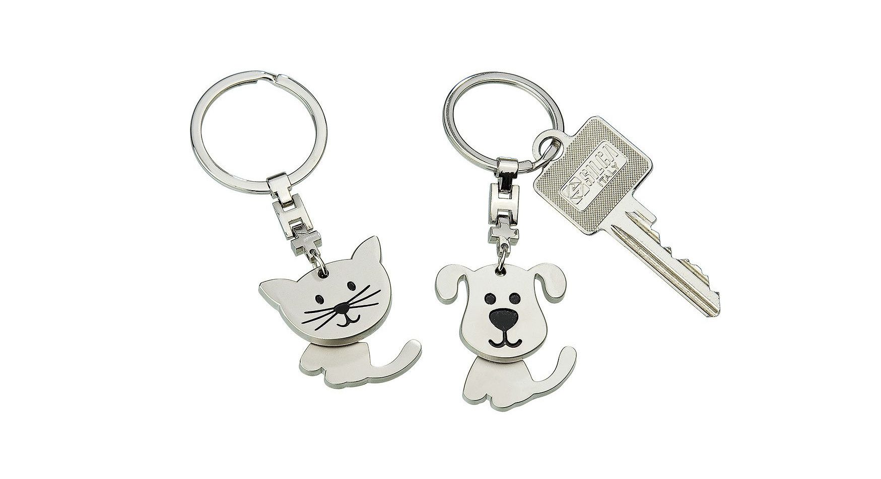 GILDE Schlüsselanhänger 2er-Set Metall Schlüsselanhänger Katze+Hund mit beweglichem Körper