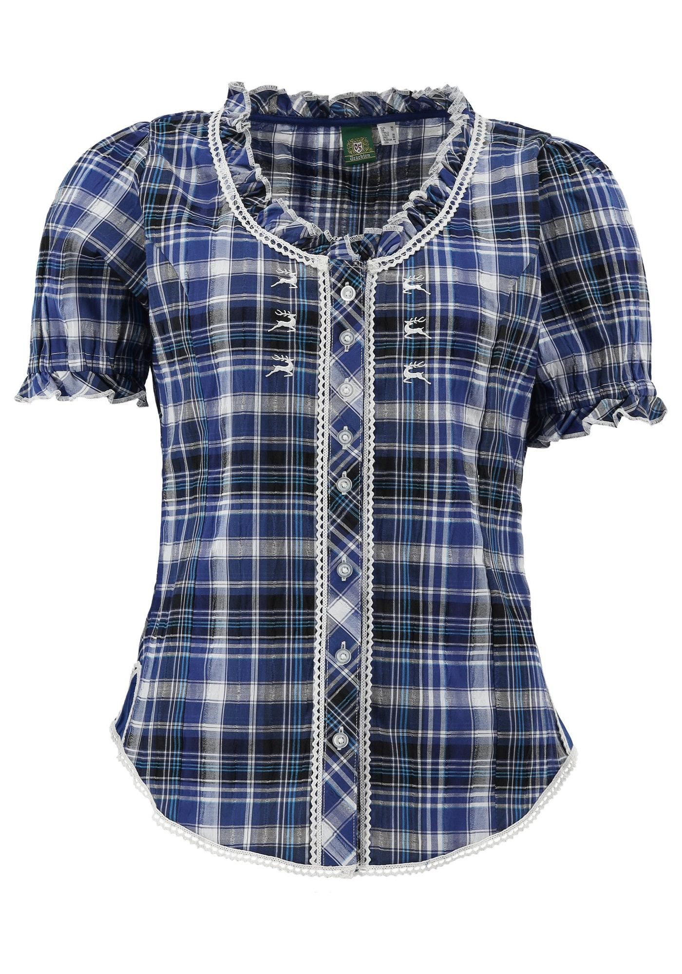 OS Trachten Trachtenbluse Smussu Damen Kurzarmbluse mit Kräuselärmel günstig online kaufen