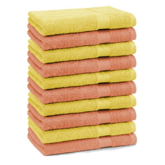 Betz Gästehandtücher 10 Stück Gästehandtücher Premium 100% Baumwolle Gästetuch-Set 30x50 cm Farbe orange und gelb 100% Baumwolle
