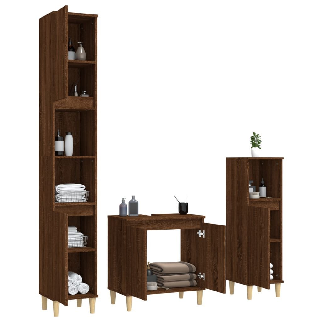 vidaXL Badezimmer-Set 3-tlg. Badmöbel-Set Braun Eichen-Optik günstig online kaufen
