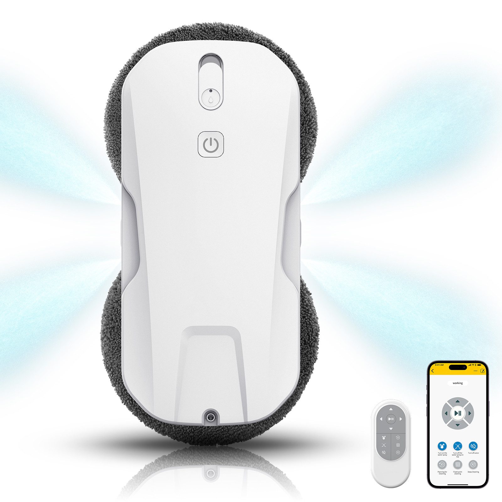 EVERCROSS BOT Fensterputzroboter mit automatischer 4-Wege-Sprühfunktion, 5300 Pa starker Saugkraft, (Absturzsicherung & 50 Minuten UPS-Notstromschutz) Intelligenter Navigation, 60 mm ultradünnem Gehäuse