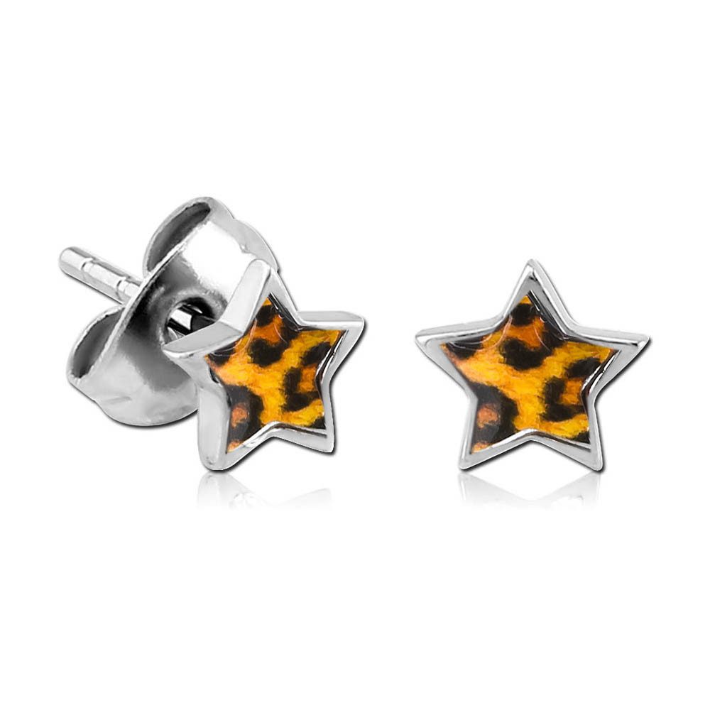 viva-adorno Paar Ohrstecker Edelstahl Sterne mit buntem Motiv Blumen Animal günstig online kaufen